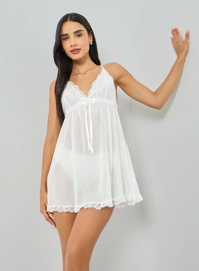 Take Two White Lace Trim Bow Detail Slip Dress