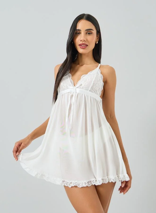 Take Two White Lace Trim Bow Detail Slip Dress