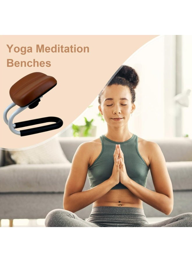 Oasisgalore Meditation Bench Adjustable Height - Portable Prayer Kneeler Chair for Home Outside，Yoga Stool with Non-Slip Leg Sleeves(Brown) - Image 3