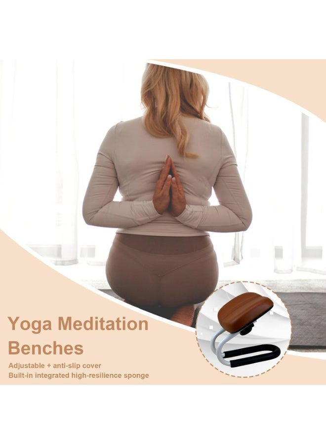 Oasisgalore Meditation Bench Adjustable Height - Portable Prayer Kneeler Chair for Home Outside，Yoga Stool with Non-Slip Leg Sleeves(Brown) - Image 4