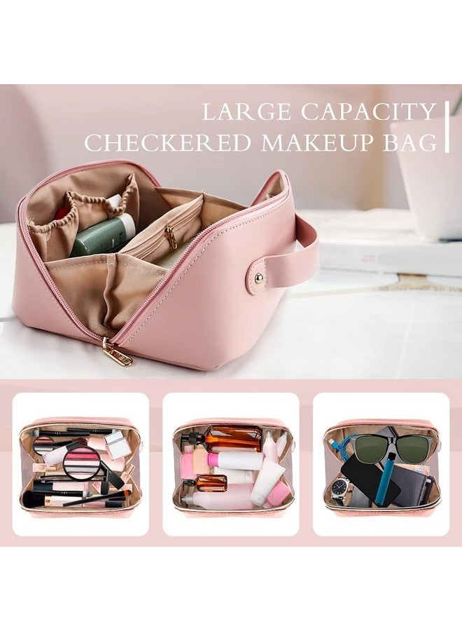 Stodern Multifunctional Travel Makeup Bag - Large Capacity Cosmetic Organizer with Handle, Divider, Waterproof Leather Toiletry Bag for Women, Easy Access & Storage (Pink) - Image 2