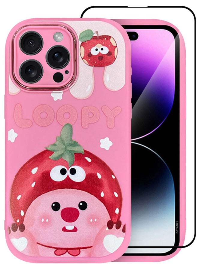 CATANES 2 Pack for iPhone 14 Pro Max Case Cover and Screen Protector Cartoon Case Unique Design for Women Girls with Camera Lens Protection P06 - Image 3