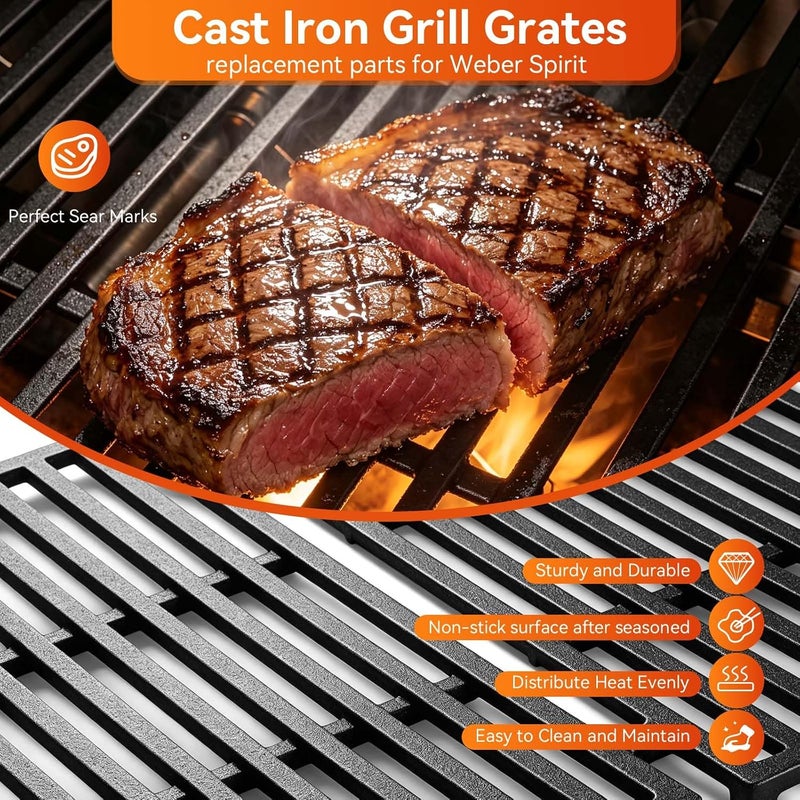 FORYEYC 17.5 Inch 7637 Cooking Grates for Weber Spirit & Spirit II 200 Series Spirit E210 Spirit E220 Spirit S210 S220 with Front Control, Cast Iron Grates Replacement Parts for Weber Spirit 2 Burner E-210 - Image 4