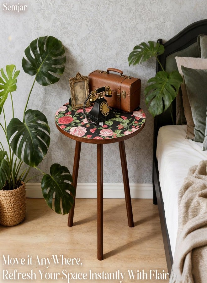 Semjar Round Side Table,Mid Century Modern End Table for Couch Bedside,Easy Assembly Accent Nightstand with Solid Wood Leg for Living Room,Bedroom,Corners,Small Table Stand for Small Spaces - Image 2