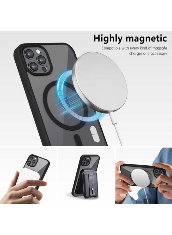 أكاليكس جراب مغناطيسي شفاف لهاتف iPhone 12 Pro Max، متوافق مع MagSafe، غطاء فاخر مطلي، جراب هاتف شفاف ناعم مقاوم للصدمات من مادة TPU (أسود) - Image 4