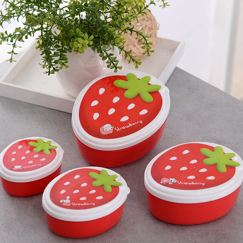 4 Pcs Strawberry Pattern Lunch Storage Box Portable Container Lunch Box - Image 5
