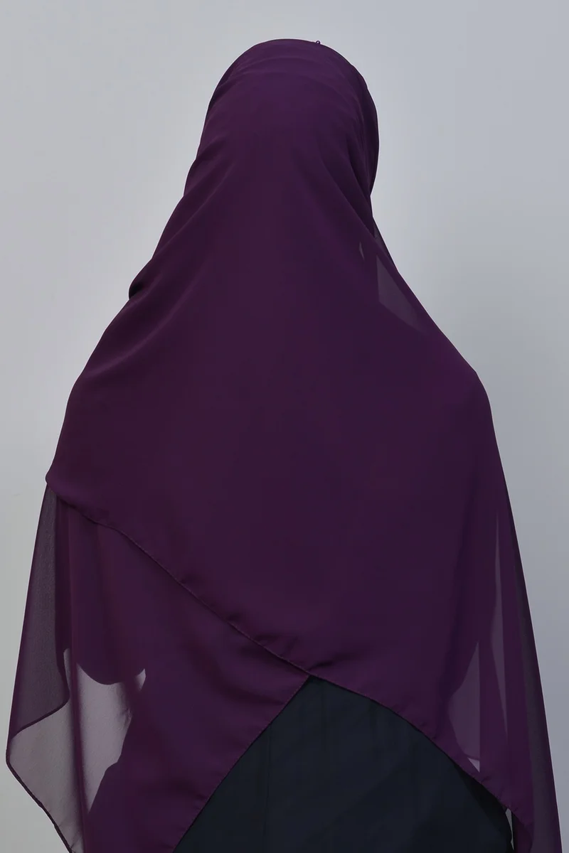 Altobeh Ribbed Beaded Pleated Practical Chiffon Hijab Shawl - Plum