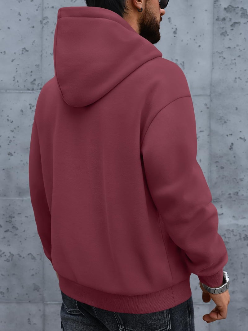 EFAN Mens Oversized Hoodies Fall Sweatshirt Winter Fleece Hooded Collar Drawstring Pullover With Pockets Wine L - Image 4