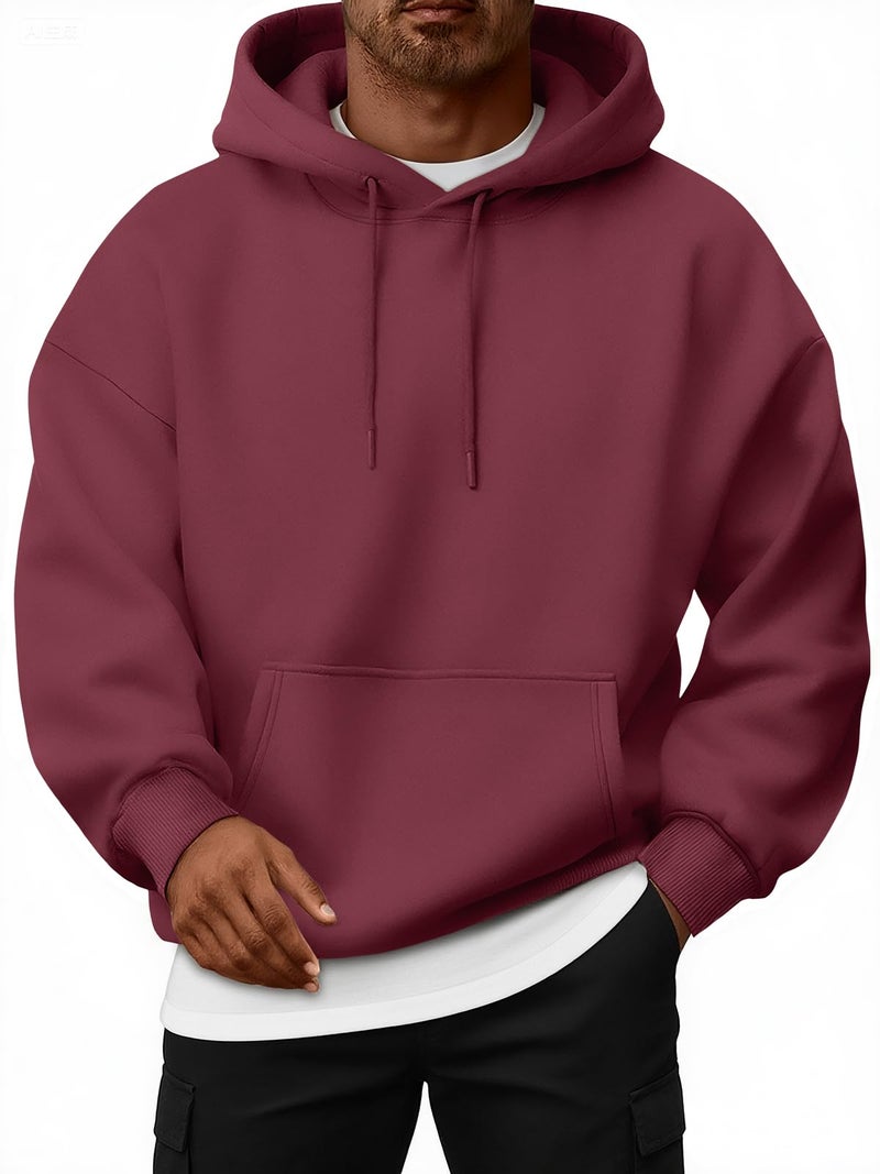 EFAN Mens Oversized Hoodies Fall Sweatshirt Winter Fleece Hooded Collar Drawstring Pullover With Pockets Wine L - Image 1
