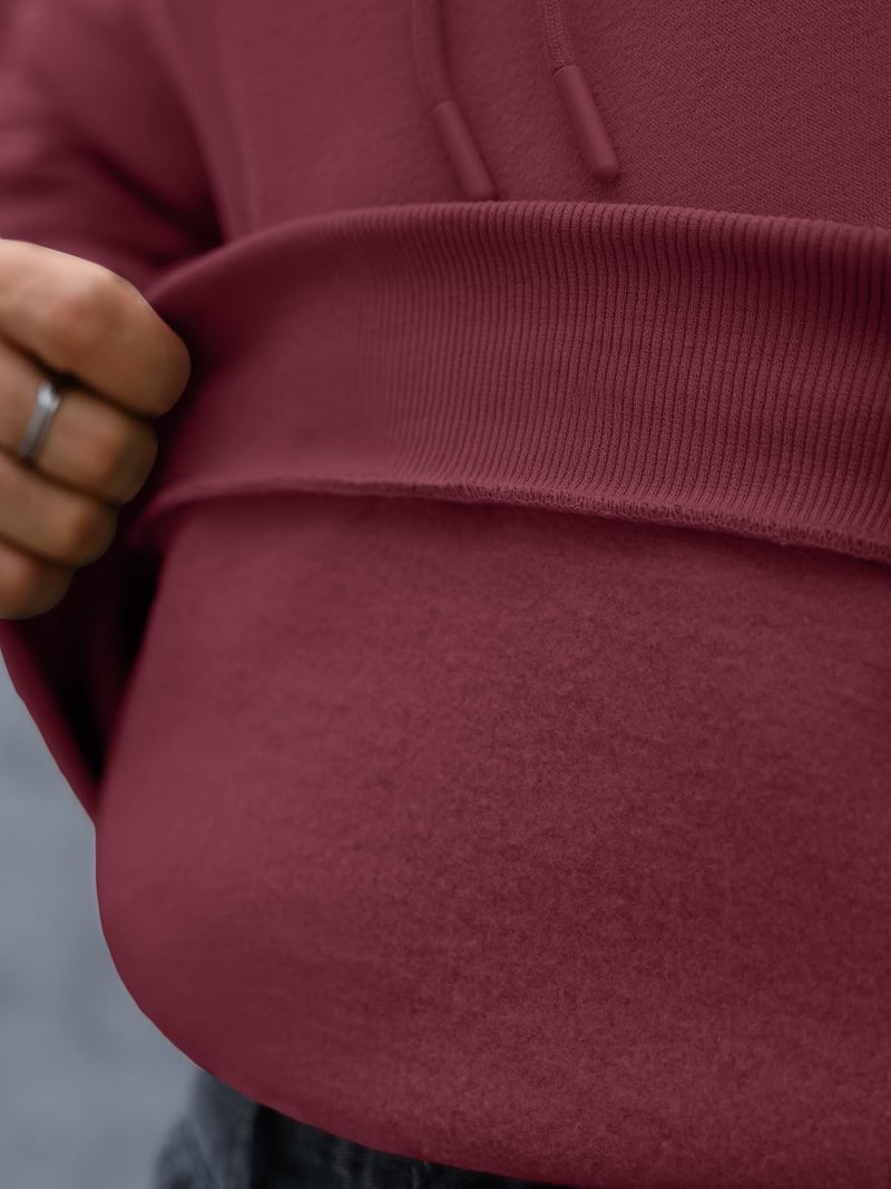 EFAN Mens Oversized Hoodies Fall Sweatshirt Winter Fleece Hooded Collar Drawstring Pullover With Pockets Wine L - Image 5