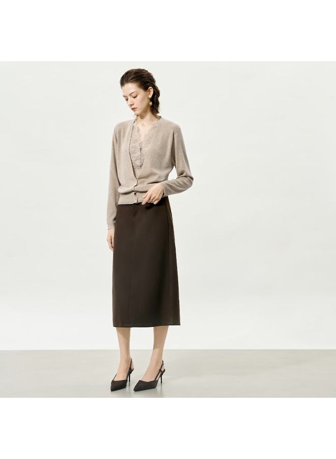 Yanyee Brown High-waist Midi Skirt For Women  Autumn Light Mature Style Commuter Professional Skirt Brown S - Image 1