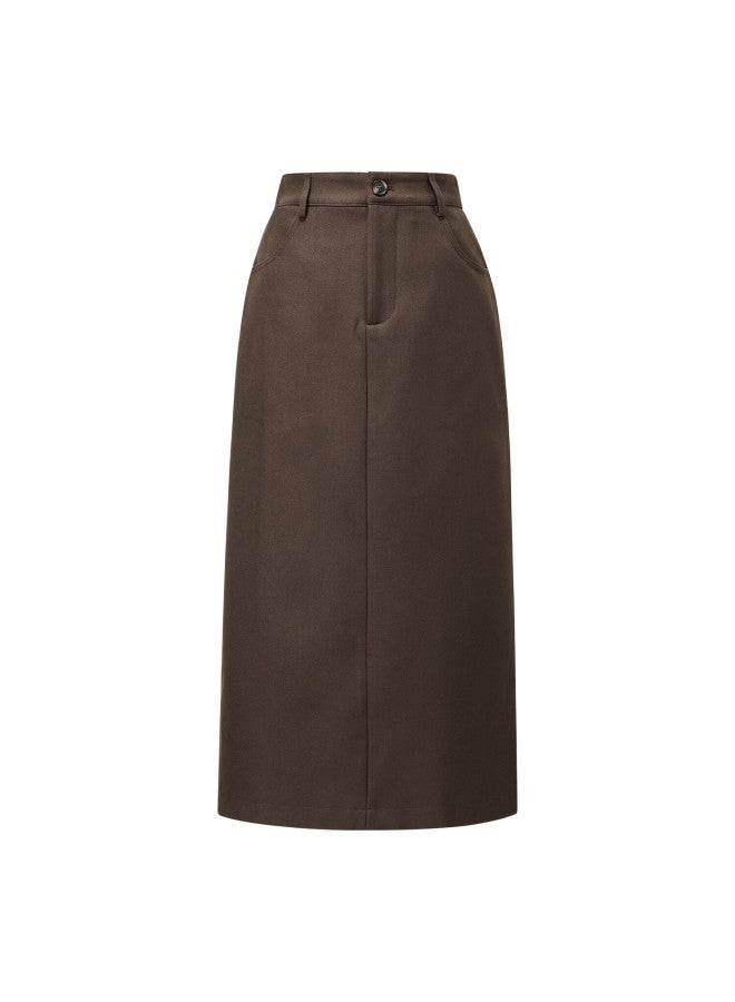 Yanyee Brown High-waist Midi Skirt For Women  Autumn Light Mature Style Commuter Professional Skirt Brown S - Image 2