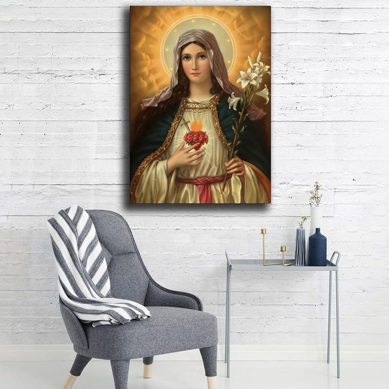FireDeer Catholic Jesus Poster Print On Canvas Painting Christian God Pictures for Living Room No Frame (Virgin Mary,24x36inch) - Image 5
