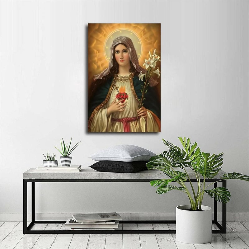 FireDeer Catholic Jesus Poster Print On Canvas Painting Christian God Pictures for Living Room No Frame (Virgin Mary,24x36inch) - Image 4