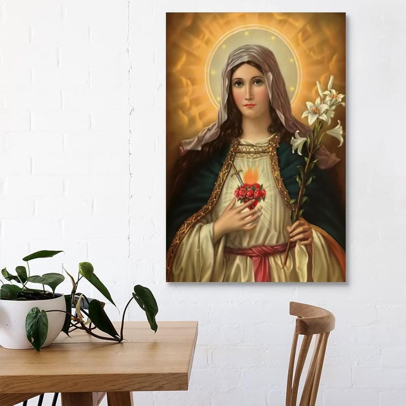 FireDeer Catholic Jesus Poster Print On Canvas Painting Christian God Pictures for Living Room No Frame (Virgin Mary,24x36inch) - Image 3