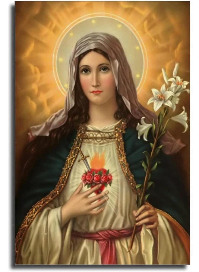 FireDeer Catholic Jesus Poster Print On Canvas Painting Christian God Pictures for Living Room No Frame (Virgin Mary,24x36inch) - Image 1