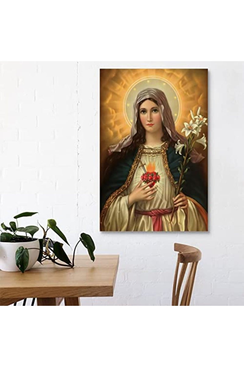 FireDeer Catholic Jesus Poster Print On Canvas Painting Christian God Pictures for Living Room No Frame (Virgin Mary,24x36inch) - Image 3