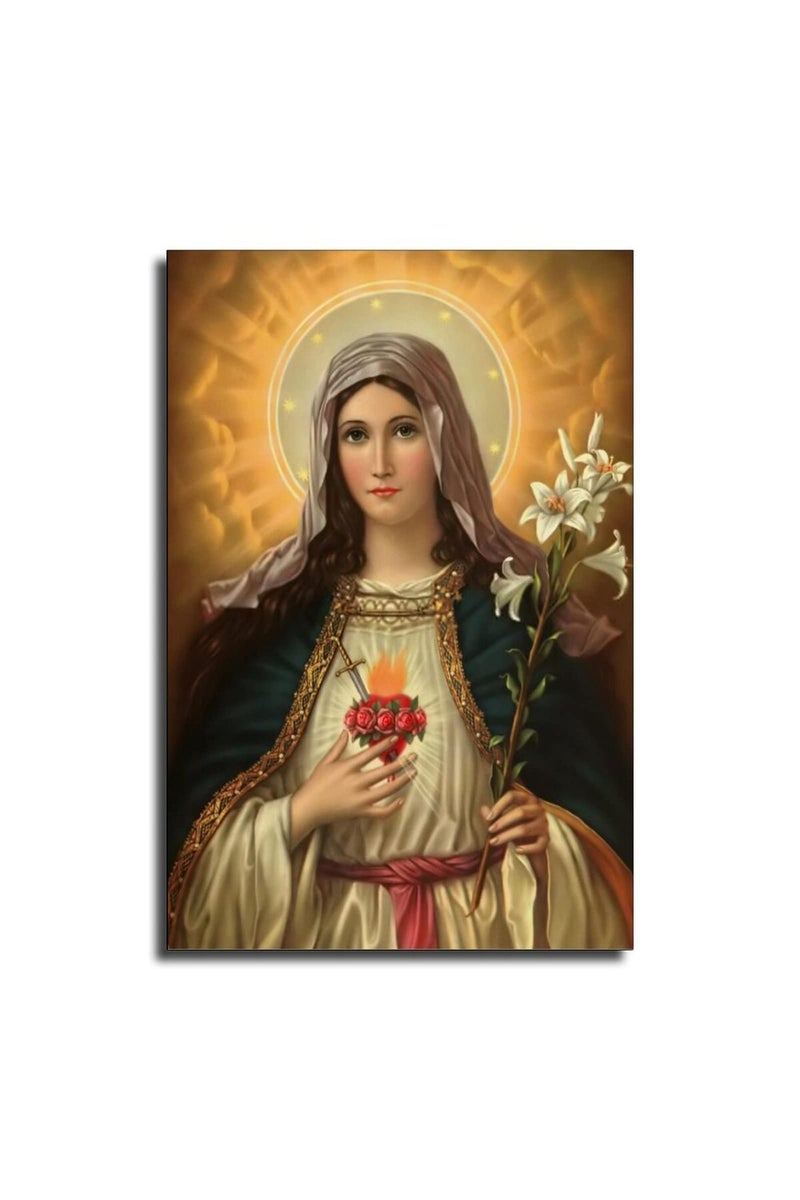 FireDeer Catholic Jesus Poster Print On Canvas Painting Christian God Pictures for Living Room No Frame (Virgin Mary,24x36inch) - Image 1