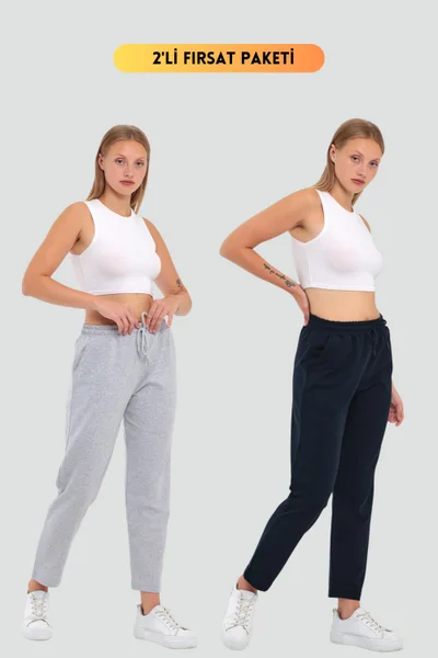 mmetalic Metalic Gray-Navy Blue Women's Classic Pocket 2-Pack Sweatpants