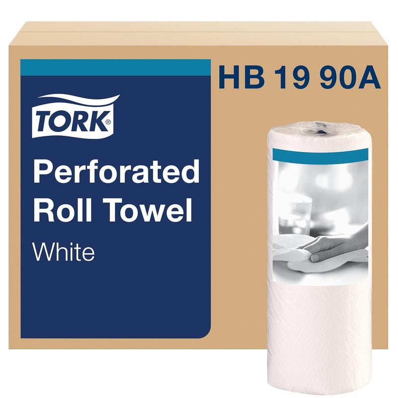 Tork منشفة ورقية مثقبة Tork HB1990A 2 طبقة عرض 11 بوصة × طول 9 بوصة بيضاء علبة من 30 لفة 84 لكل لفة 2520 منشفة - Image 1