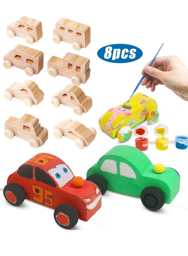 هالامودو 8 قطع خشبية DIY السيارات الحرف الخشبية غير المنتهية DIY الحرف الخشبية مجموعة للطلاب الأنشطة العائلية الفنون والحرف اليدوية مجموعة للأطفال لـ 3 4 5 سنوات الأولاد البنات - Image 1