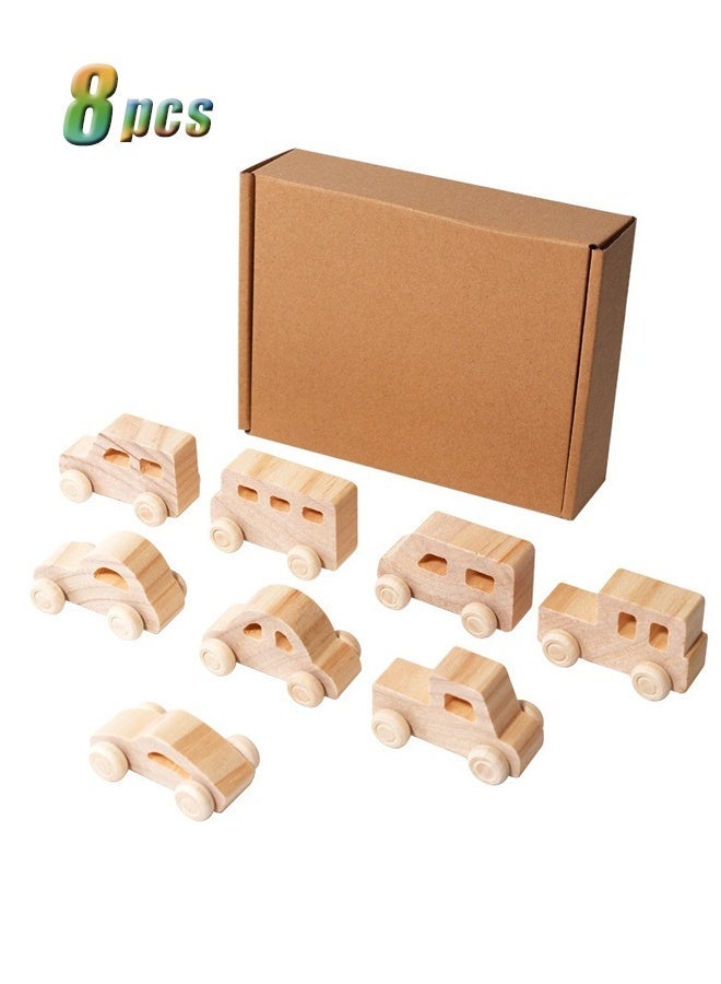 هالامودو 8 قطع خشبية DIY السيارات الحرف الخشبية غير المنتهية DIY الحرف الخشبية مجموعة للطلاب الأنشطة العائلية الفنون والحرف اليدوية مجموعة للأطفال لـ 3 4 5 سنوات الأولاد البنات - Image 3