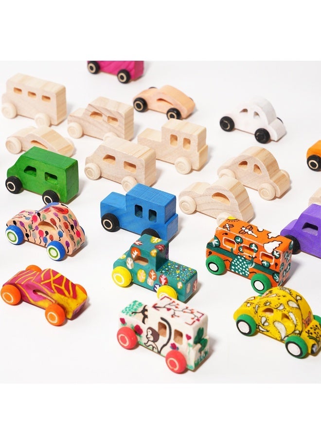 هالامودو 8 قطع خشبية DIY السيارات الحرف الخشبية غير المنتهية DIY الحرف الخشبية مجموعة للطلاب الأنشطة العائلية الفنون والحرف اليدوية مجموعة للأطفال لـ 3 4 5 سنوات الأولاد البنات - Image 5