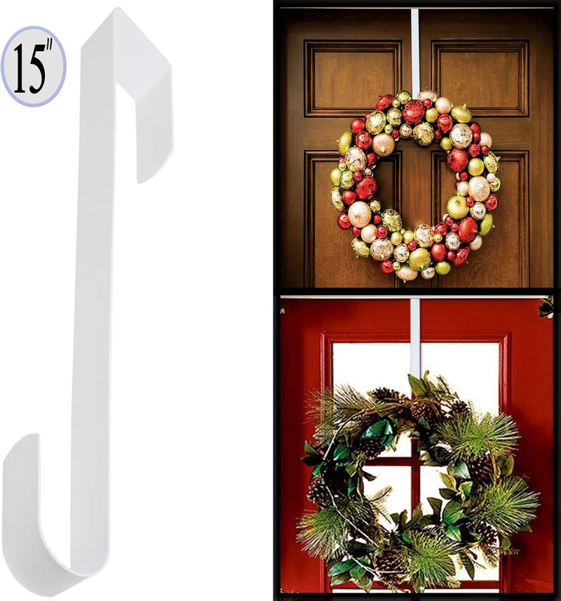 AnapoliZ Wreath Door Hanger 15 Inch  White Wreath Hook  Over Door Hook Hanger  Front Door Hanger for Holiday Decorations  Premium Sturdy Metal Hanger for Wreaths Coats Towels Door Displays - Image 5