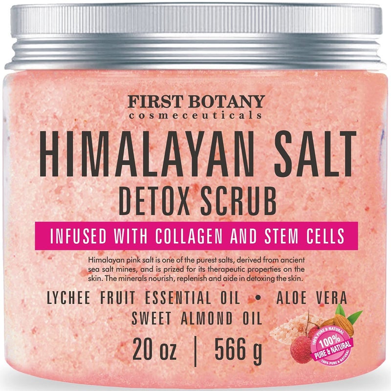 First Botany Himalayan Salt Body Scrub with Collagen & Stem Cells, Natural Exfoliating Salt Scrub Body & Face Souffle (20 oz) - Image 1