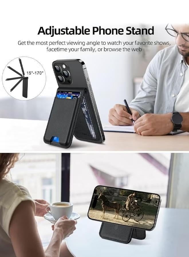 حامل محفظة MagSafe للهاتف، محفظة هاتف مع حامل قابل للتعديل لهاتف iPhone 16/15/14/13/12، حامل بطاقات 4، حامل بطاقات ائتمان MagSafe آمن من الجلد، غير مخصص لهاتف iPhone 13/12 Mini - Image 4