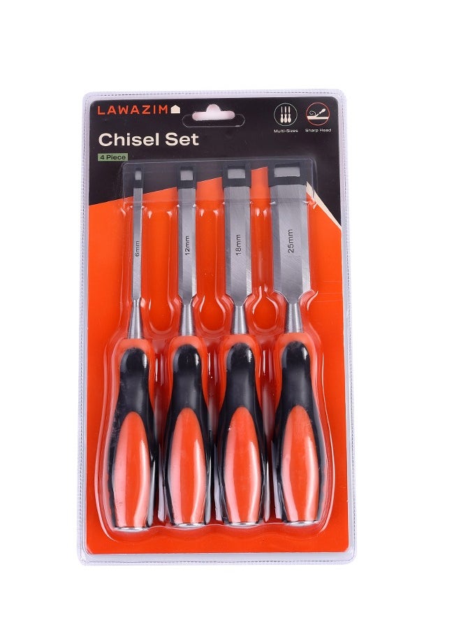 LAWAZIM - Chisel Set - 4-Piece - Wood Carving and Woodworking Hand Tools with Different Sizes and Ergonomic Handles – Ideal for Carpentry, Furniture Repair, Joinery, Sculpture, and DIY Projects - Image 1