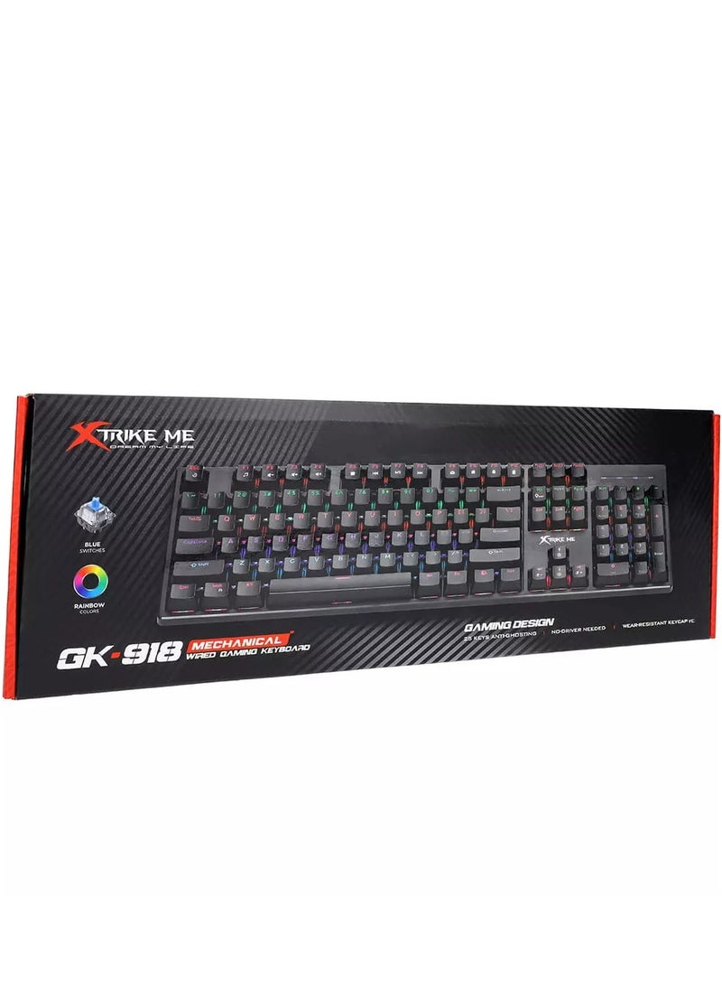 XTRIKE ME GK918 Gaming Mechanical Keyboard - Blue Switches - Rainbow LED Lighting  - Image 4