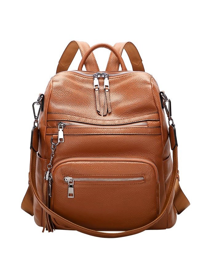 Altosy Genuine Leather Backpack Purse for Women Large Shoulder Bag With Laptop Compartment Multiple Pockets, Brown, 13 inch, Daypack Backpacks - Image 1