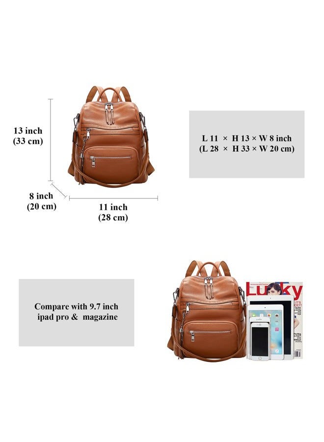 Altosy Genuine Leather Backpack Purse for Women Large Shoulder Bag With Laptop Compartment Multiple Pockets, Brown, 13 inch, Daypack Backpacks - Image 5