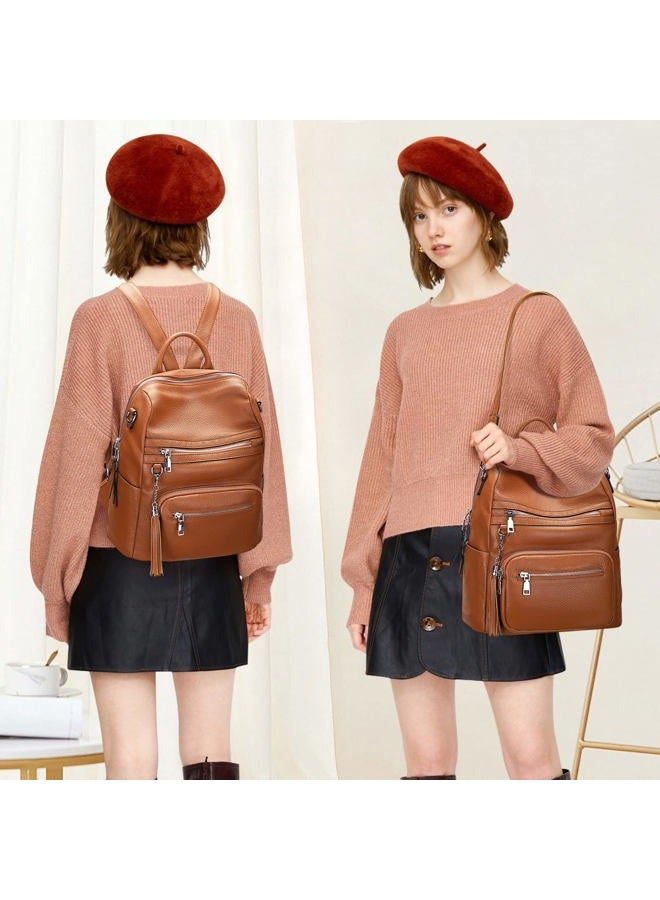 Altosy Genuine Leather Backpack Purse for Women Large Shoulder Bag With Laptop Compartment Multiple Pockets, Brown, 13 inch, Daypack Backpacks - Image 3
