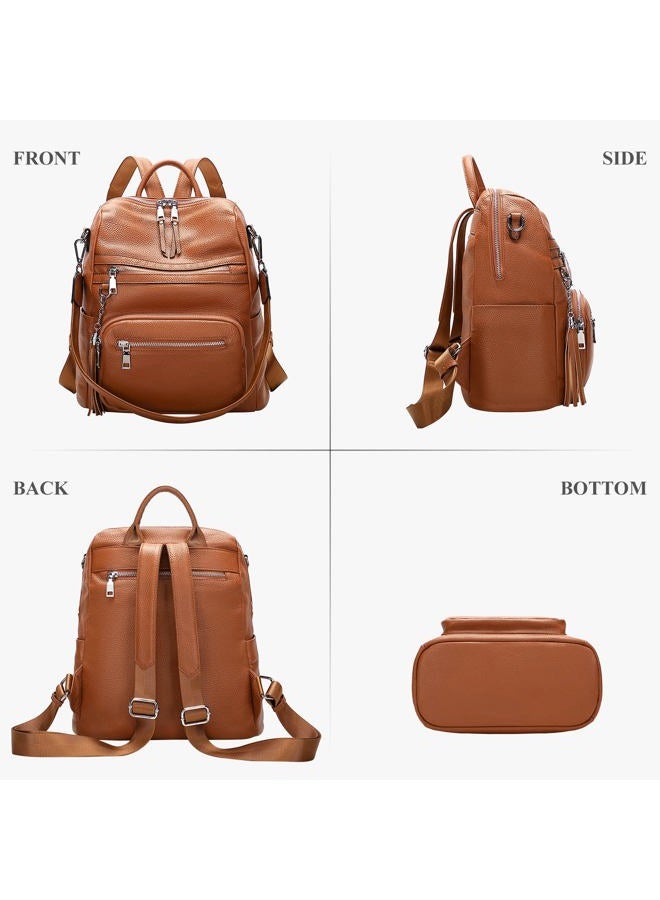 Altosy Genuine Leather Backpack Purse for Women Large Shoulder Bag With Laptop Compartment Multiple Pockets, Brown, 13 inch, Daypack Backpacks - Image 4