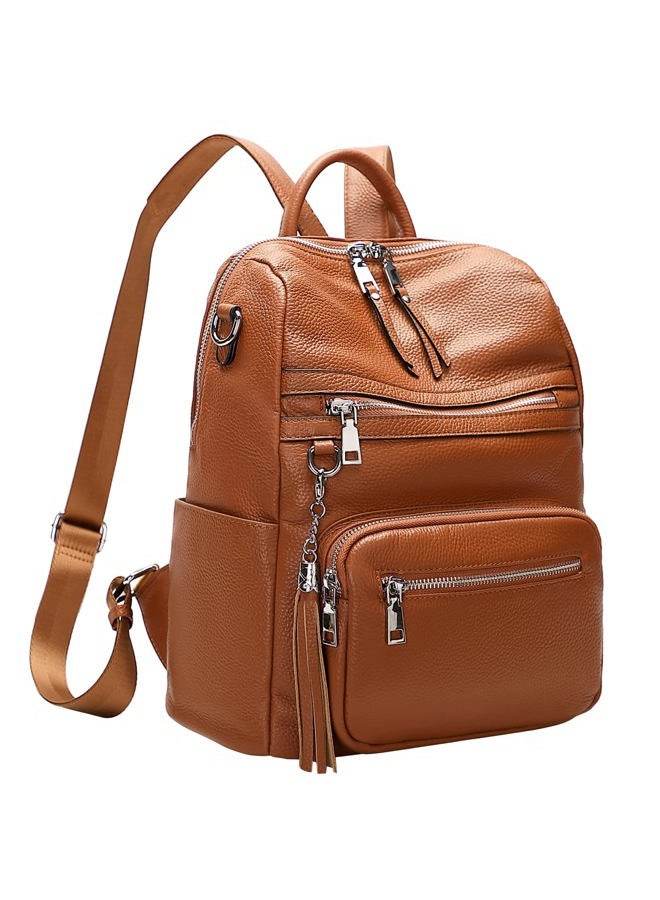 Altosy Genuine Leather Backpack Purse for Women Large Shoulder Bag With Laptop Compartment Multiple Pockets, Brown, 13 inch, Daypack Backpacks - Image 2