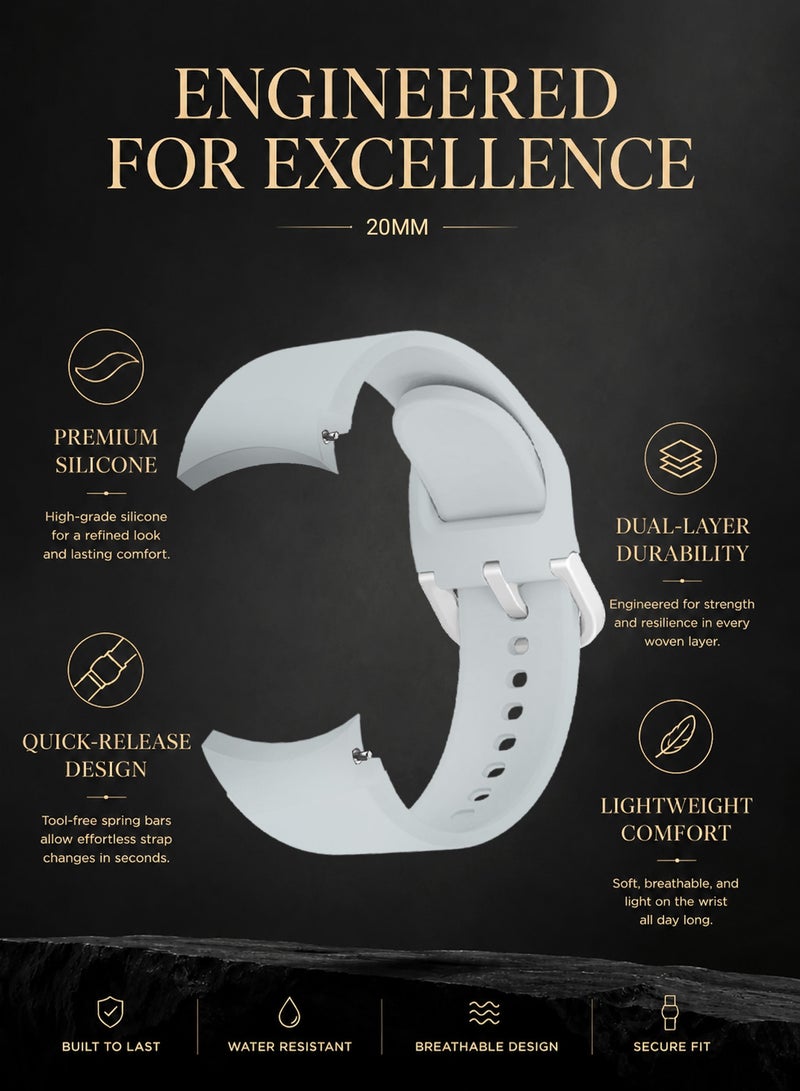 CATANES No Gap Bands 20mm Compatible with Samsung Galaxy Watch 7/6/5/4 Band 40mm 44mm/ Watch 6 Classic 47mm 43mm/Galaxy Watch 5 Pro 45mm/4 Classic 46mm 42mm Soft Silicone Sport Bands for Women Men - Light Grey - Image 1