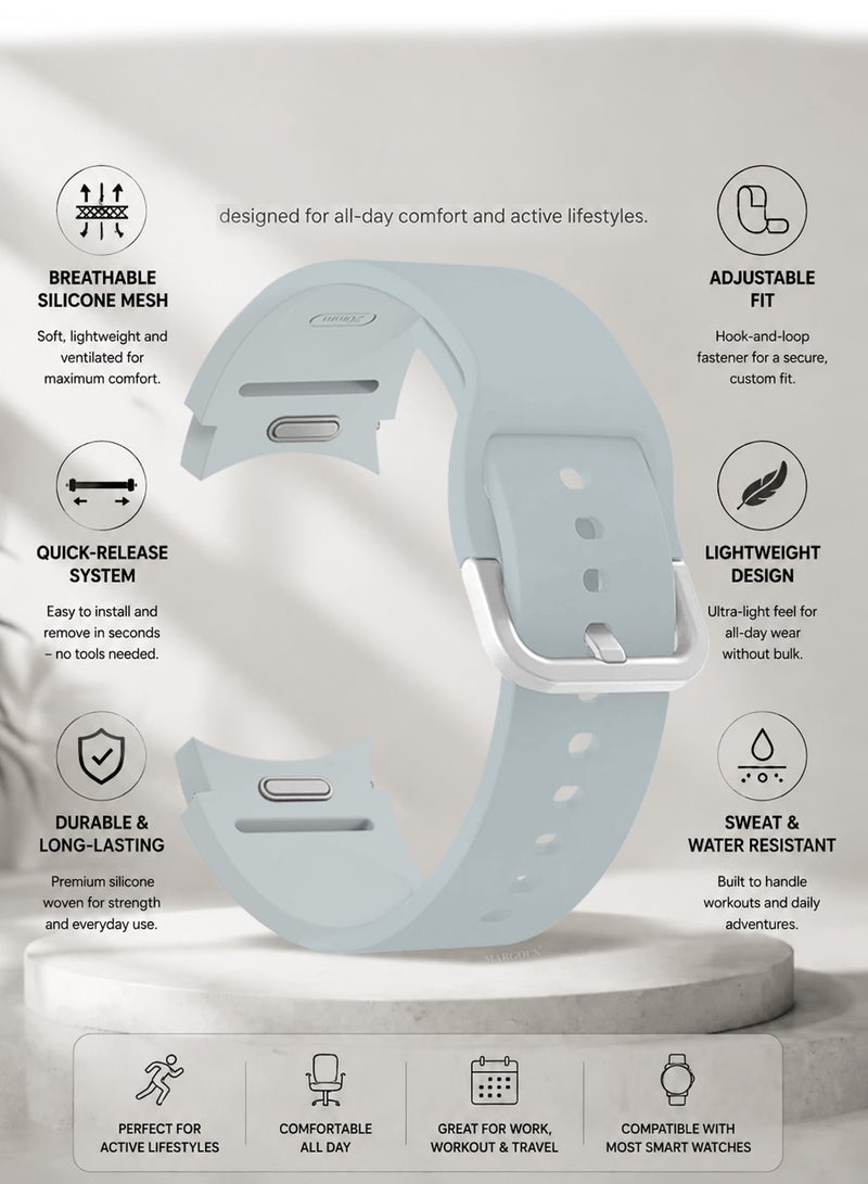 CATANES No Gap Bands 20mm Compatible with Samsung Galaxy Watch 7/6/5/4 Band 40mm 44mm/ Watch 6 Classic 47mm 43mm/Galaxy Watch 5 Pro 45mm/4 Classic 46mm 42mm Soft Silicone Sport Bands for Women Men - Light Grey - Image 2
