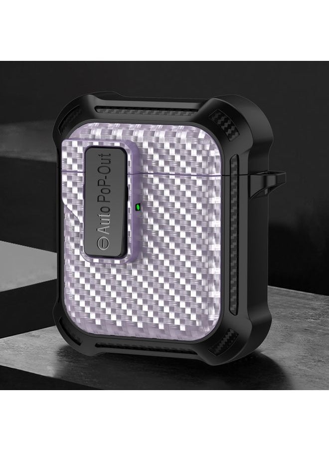 Generic Case Cover For AirPods 2 / 1 Alpha Carbon Fiber Wireless Bluetooth Earphone Protective Case Purple 