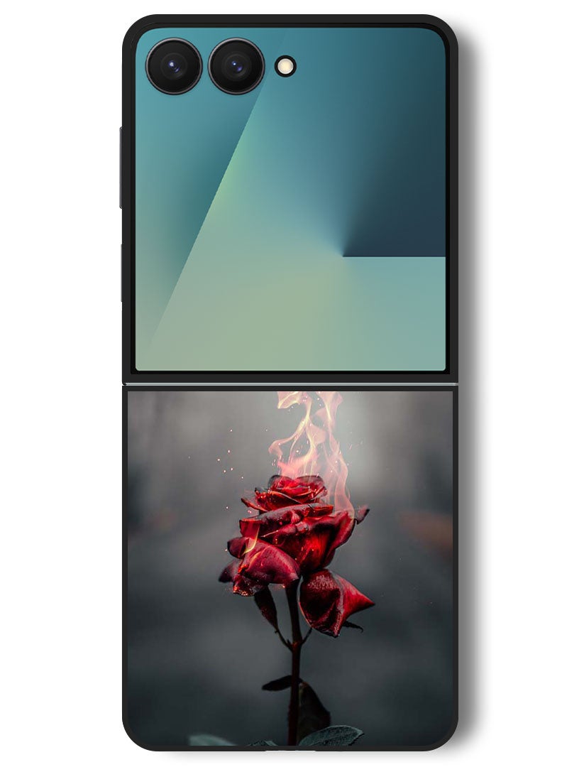 Theodor Case Compatible with Samsung Galaxy Z Flip 7 - 6.9 Inch Protection Shockproof Bumper Cover Burning Red Rose - Image 1