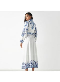 2Xtremz 2Xtremz All-Over Floral Print Shirt Dress with Tie-Up Belt and Long Sleeves  - Image 4