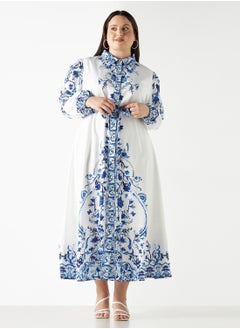 2Xtremz 2Xtremz All-Over Floral Print Shirt Dress with Tie-Up Belt and Long Sleeves  - Image 2