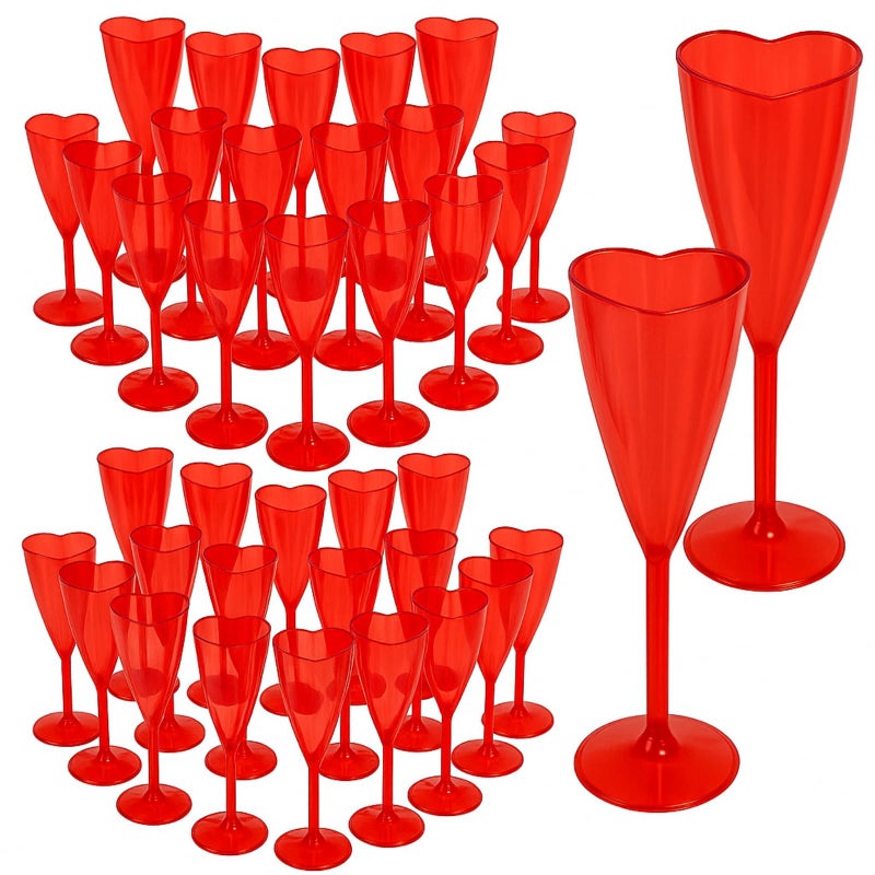 Potchen Red 48 Pcs Valentine Heart Shaped Champagne Flute Glasses 3.4 oz Plastic Champagne Flute Cocktail Wine Glasses for Wedding Celebrations Birthday Party Supplies - Image 1