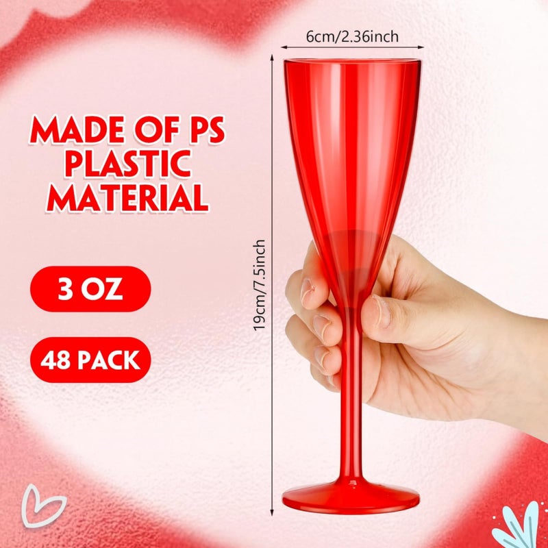 Potchen Red 48 Pcs Valentine Heart Shaped Champagne Flute Glasses 3.4 oz Plastic Champagne Flute Cocktail Wine Glasses for Wedding Celebrations Birthday Party Supplies - Image 2