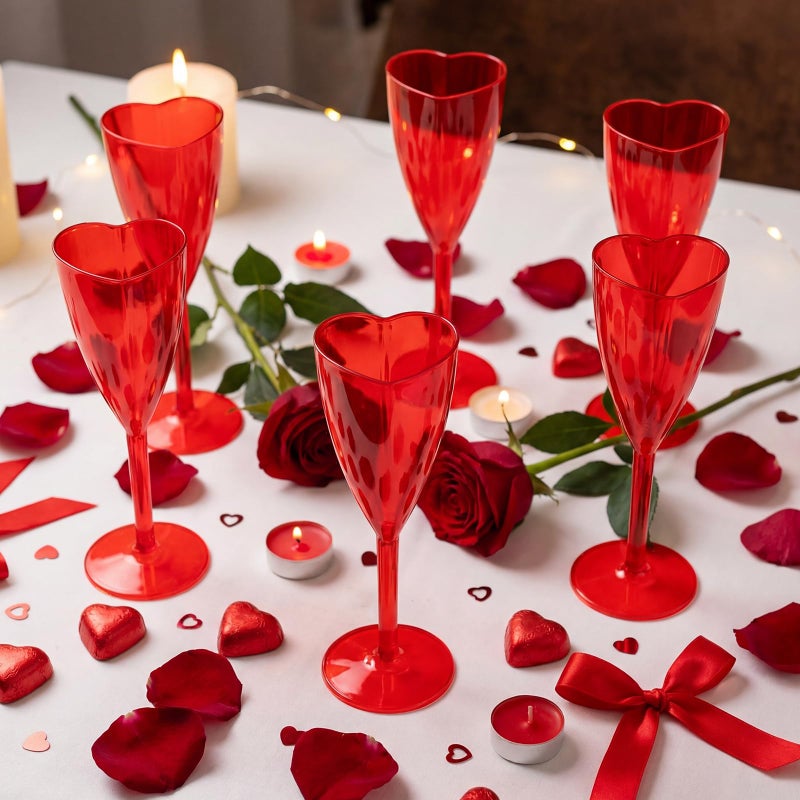 Potchen Red 48 Pcs Valentine Heart Shaped Champagne Flute Glasses 3.4 oz Plastic Champagne Flute Cocktail Wine Glasses for Wedding Celebrations Birthday Party Supplies - Image 5
