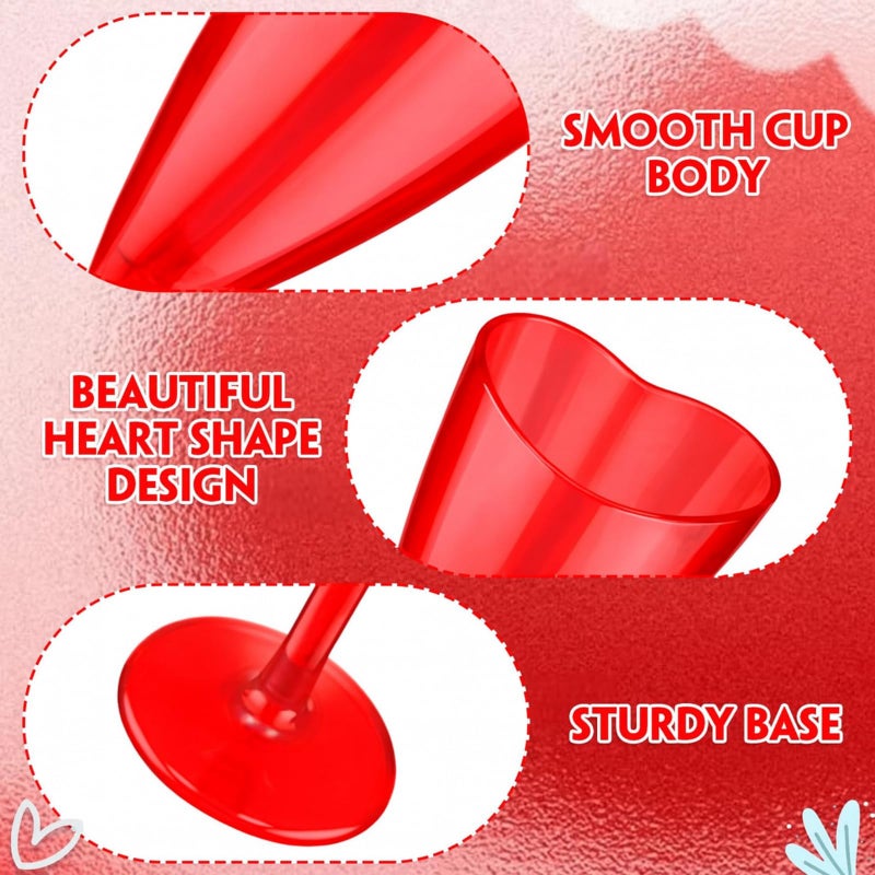 Potchen Red 48 Pcs Valentine Heart Shaped Champagne Flute Glasses 3.4 oz Plastic Champagne Flute Cocktail Wine Glasses for Wedding Celebrations Birthday Party Supplies - Image 4