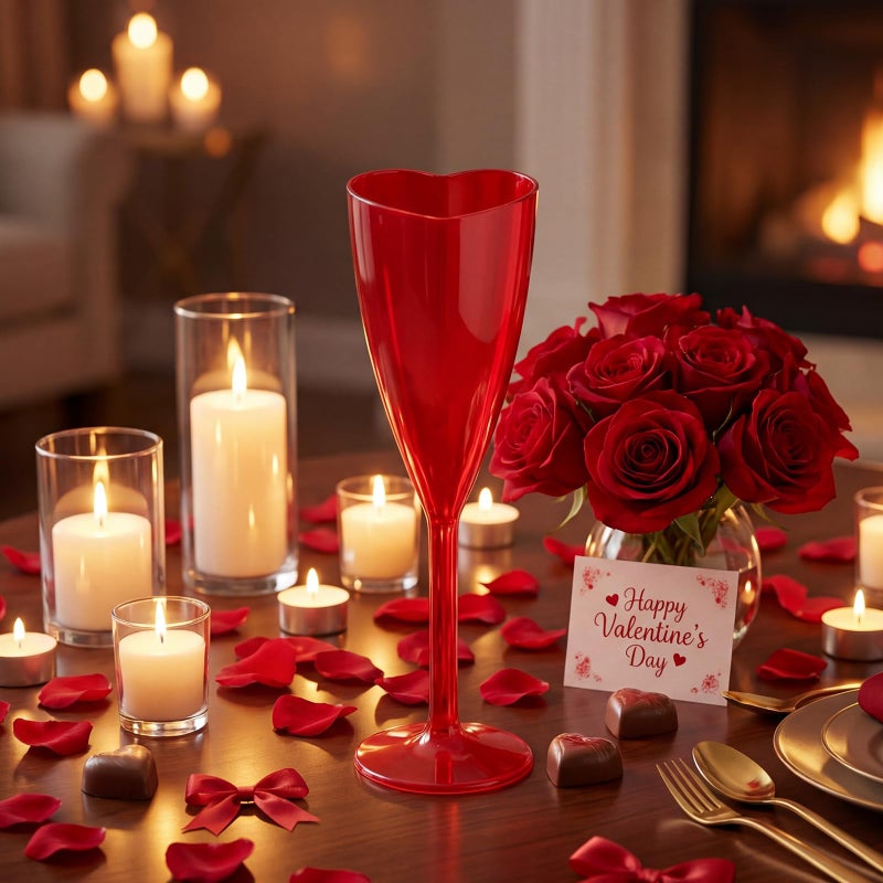 Potchen Red 48 Pcs Valentine Heart Shaped Champagne Flute Glasses 3.4 oz Plastic Champagne Flute Cocktail Wine Glasses for Wedding Celebrations Birthday Party Supplies - Image 3