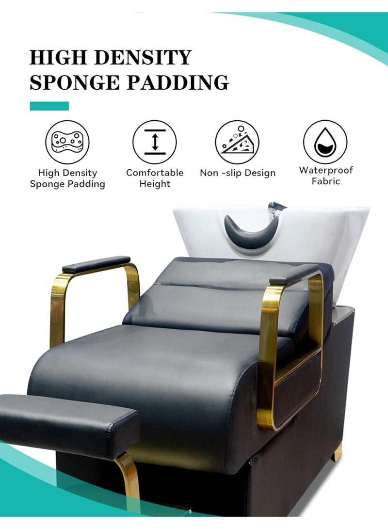 MEISHIDA Heavy Duty Shampoo Chair with Ceramic Bowl, Salon Hair Wash Station for Barbershop, Spa, and Hairdressing Furniture - Image 1