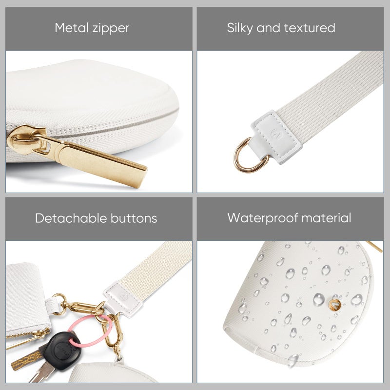 VUTUXA KeyChain Wallet Wristlet Wallets For Women Mini Zip Dual Pouch Wristlet (white+gold) - Image 4